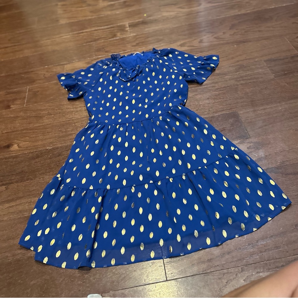 Kirundo Royal Blue Gold Dotted Sheer Dress Size Medium